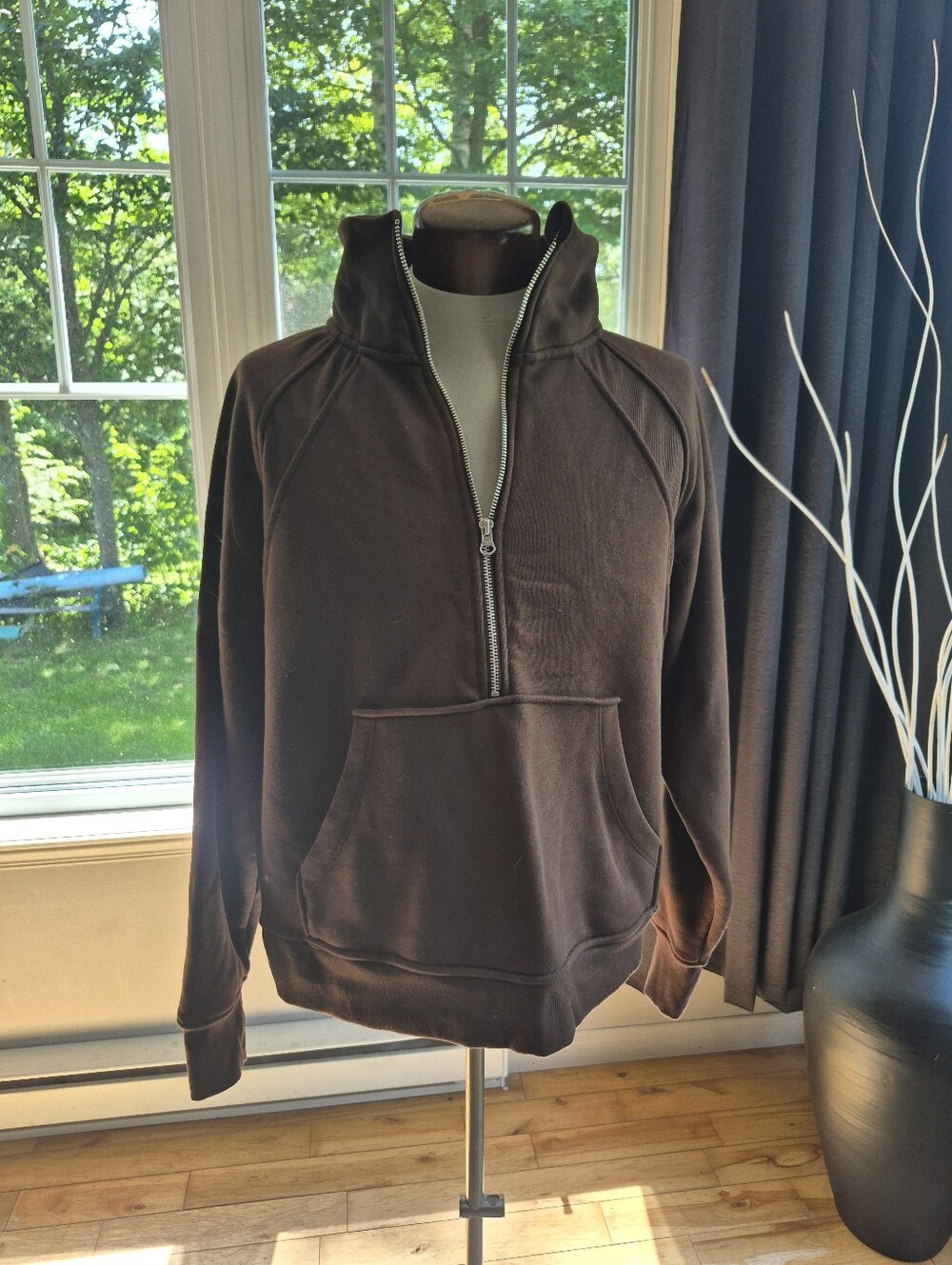 Ladie's Brown Long Half-Zip Pullover Sweater